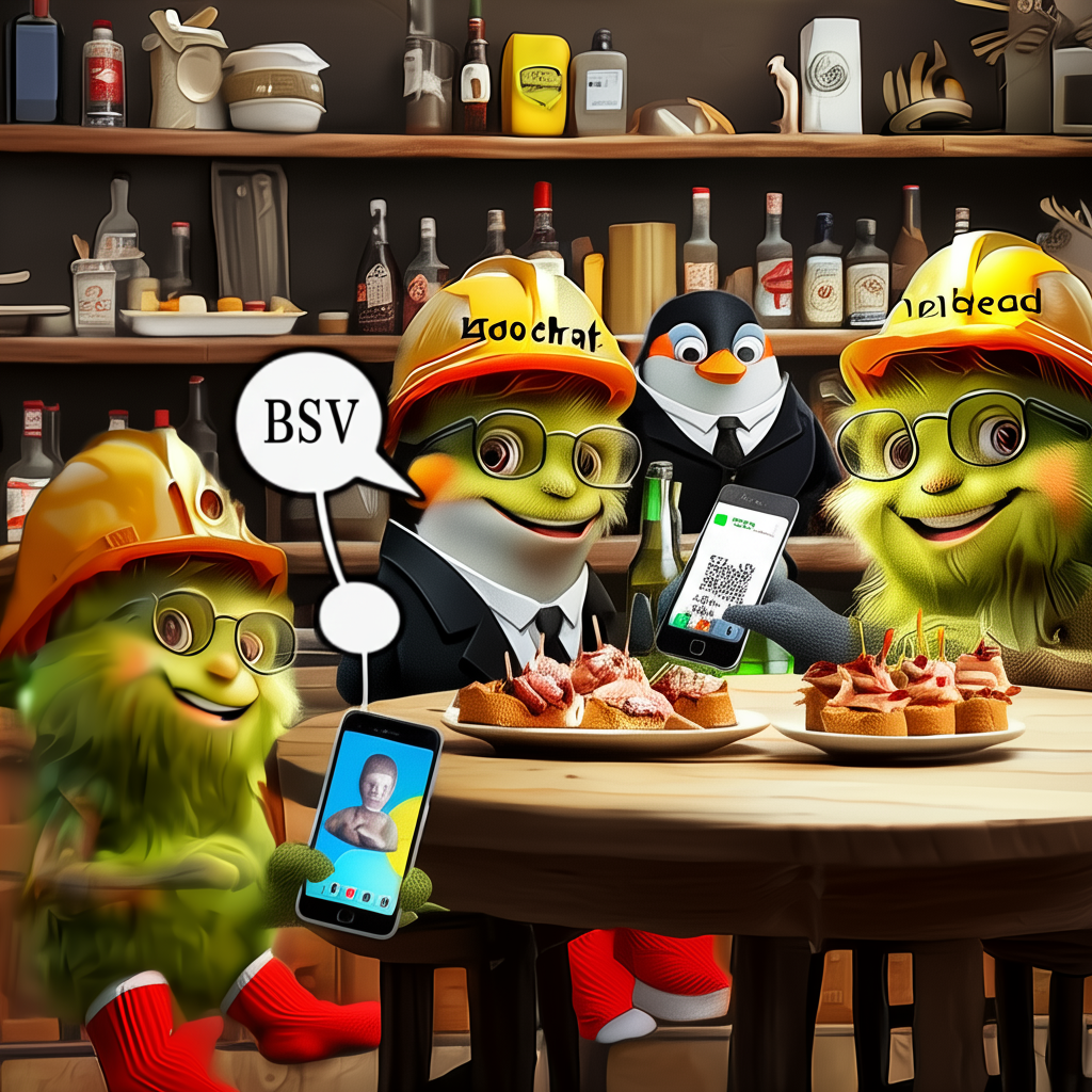 !edit Let the front friend with the cellphone pay the bill to the penguin waiter using the Treechat…