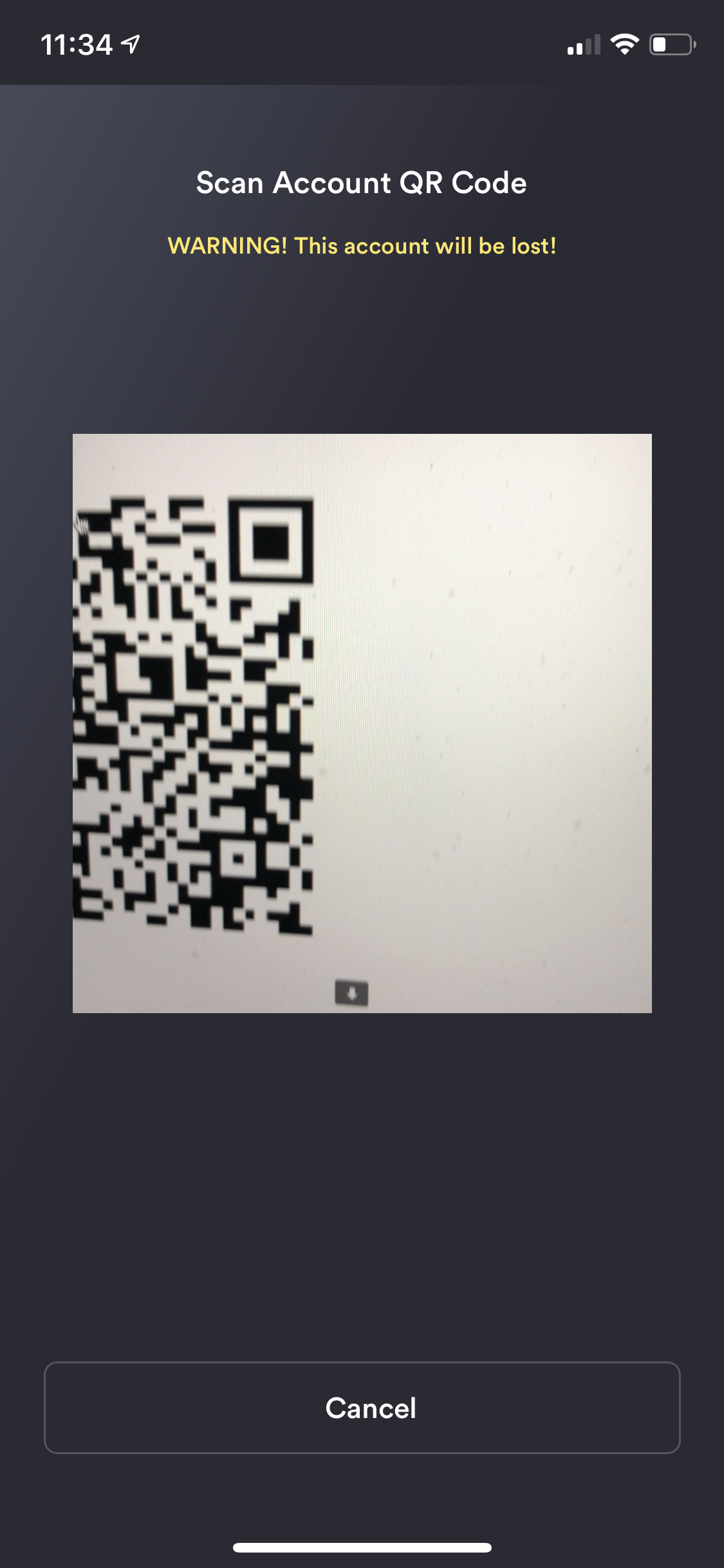Scan your Account QR code to restore the app. Your account settings should now be fully restored. 