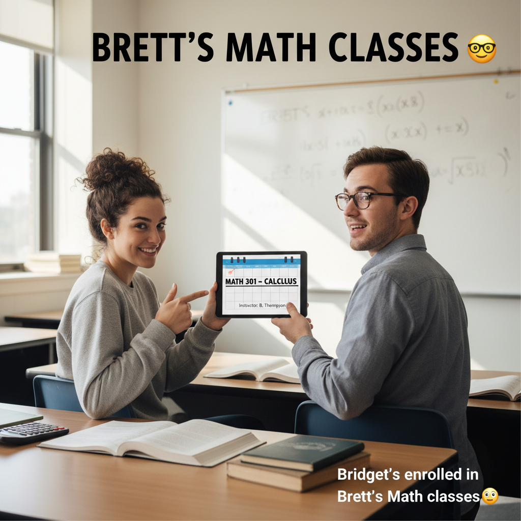 Bridget’s enrolled in Brett’s Math classes 🤓 !nb