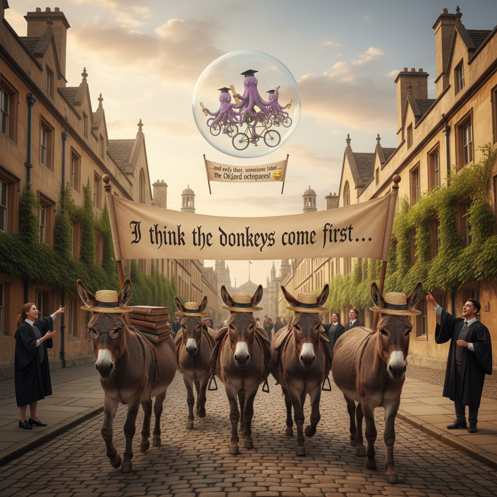 !nb I think the donkeys come first... and only then, sometime later... the Oxford octopuses! 🤪🫏