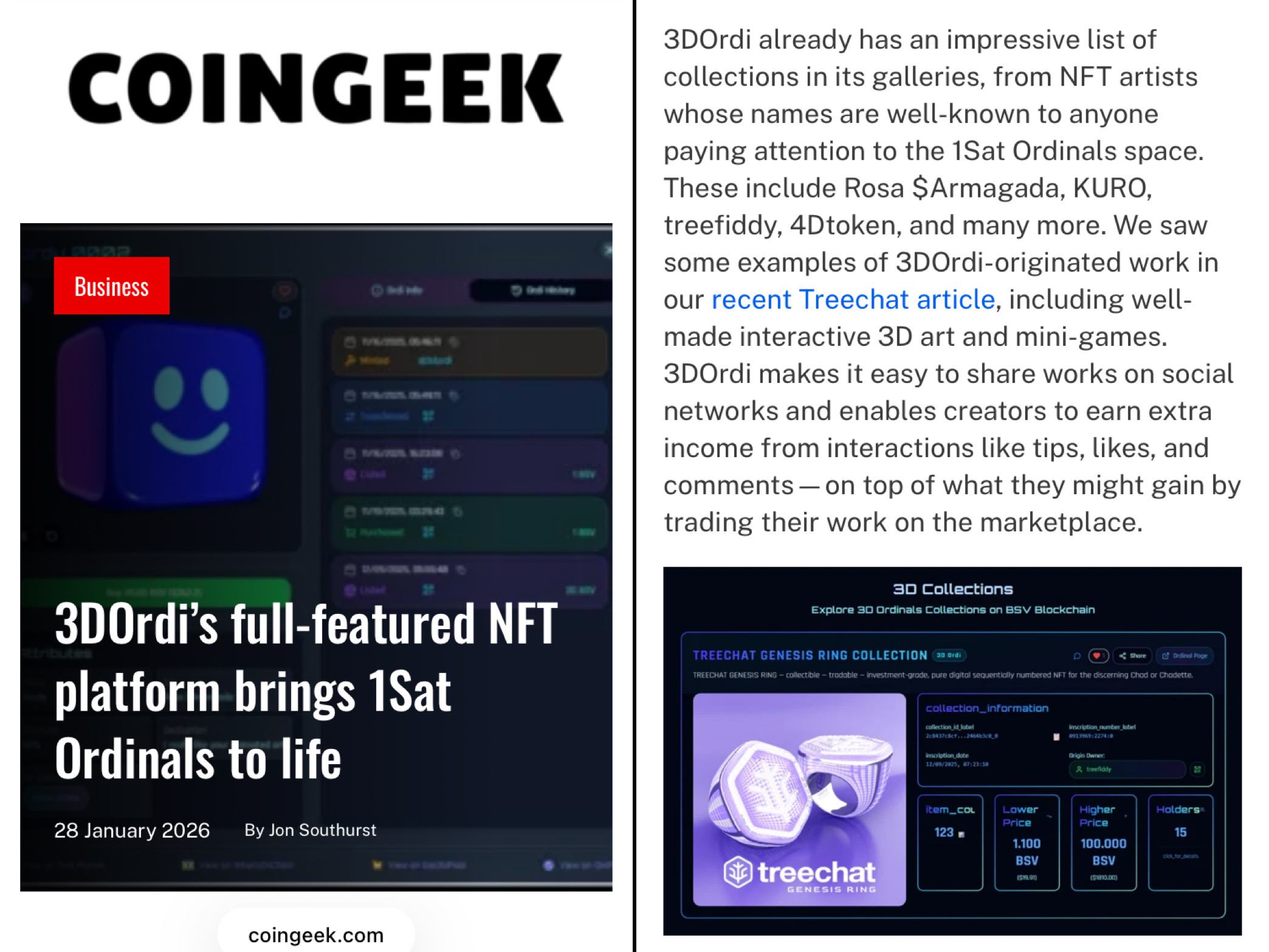 3D Oidi wasn't mentioned in the recent CoinGeek article, but I'm sure Dordy is happy that he's fina…