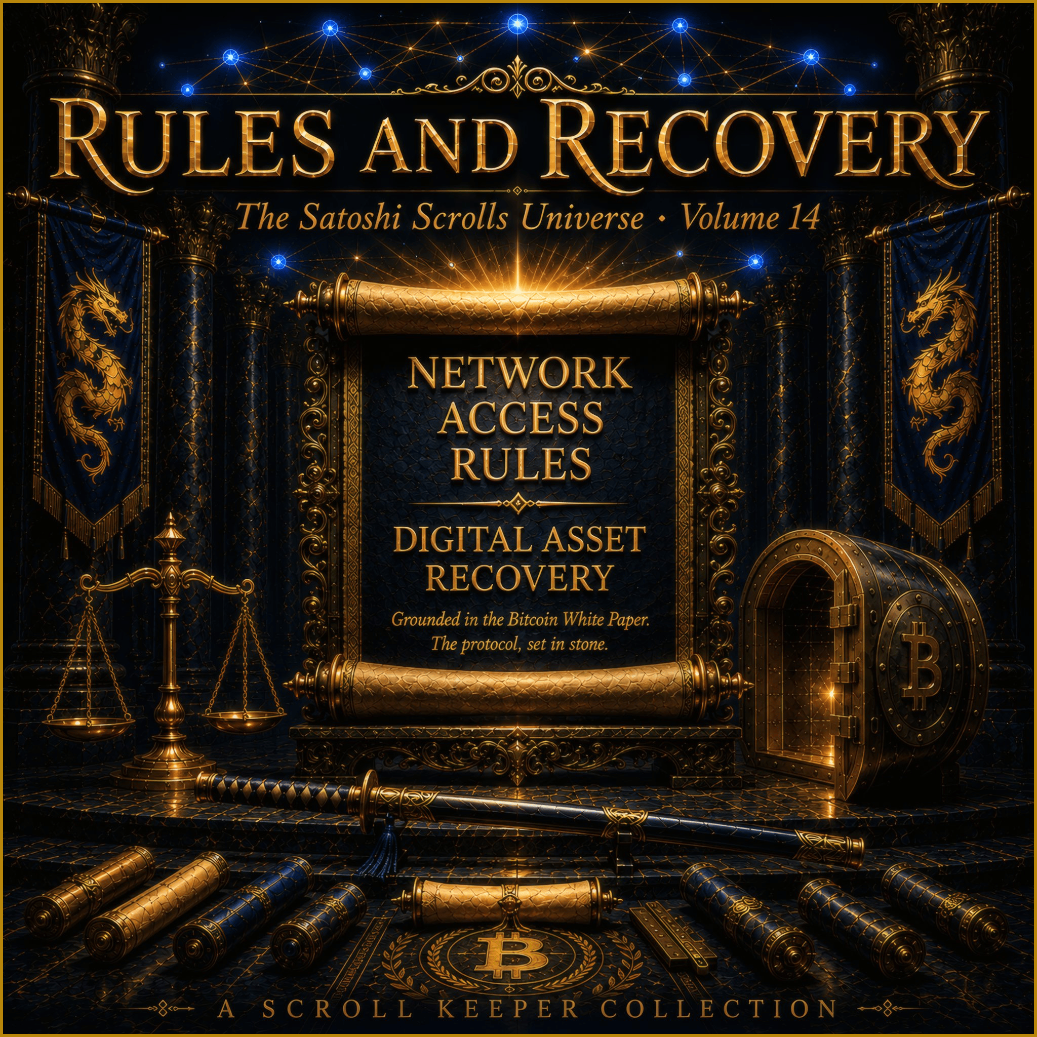 RULES AND RECOVERY is Volume 14 of the Satoshi Scrolls Universe. Newly minted. 
21 illuminated scro…