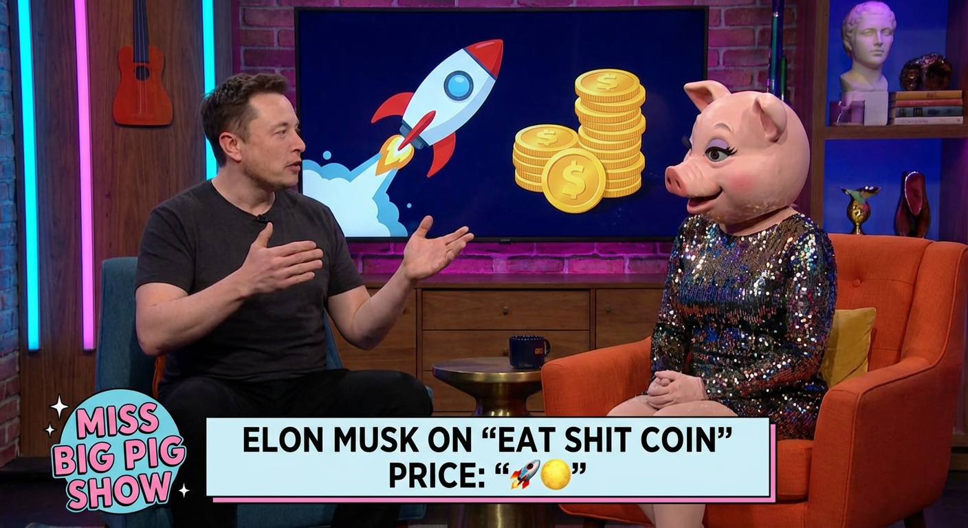 In a recent interview on the Miss Big Pig show, Elon Musk predicts his new Eat Shit Coin will go to…
