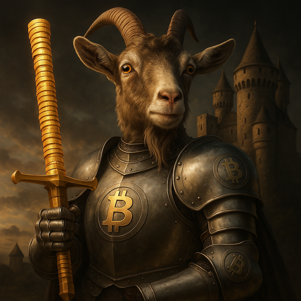 !gpt4o A surreal, hyper-realistic illustration of a goat dressed as a fearless medieval knight, wea…