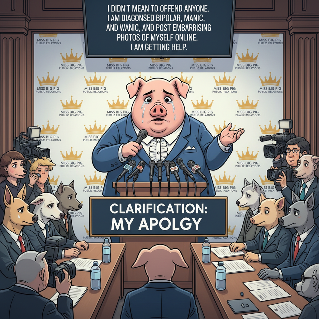 Miss Big Pig holds another press conference to make clarify her public apology, She said: She didn'…