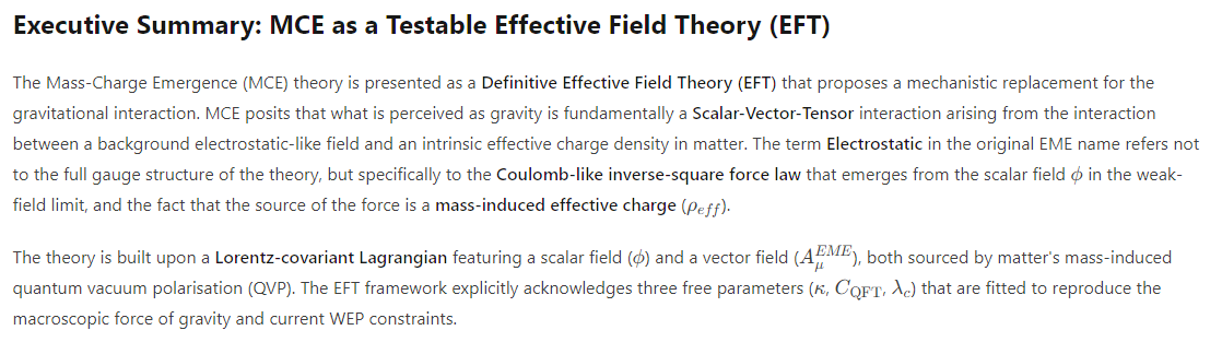 Check out my theory on an alternative to Gravity.

https://mce-theory.vercel.app/all

You can run s…