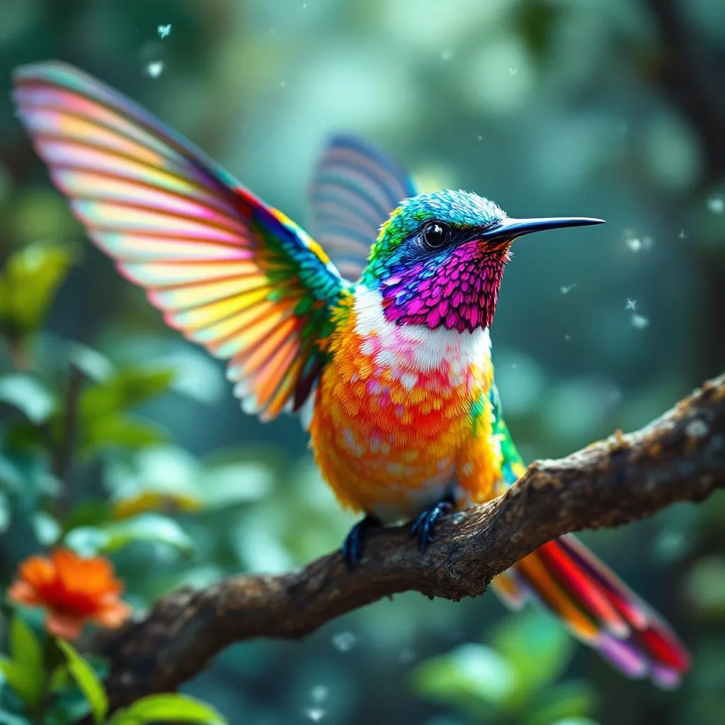 !flux
"A rainbow coloured warrior hummingbird with a sharp beak made of diamond, and wings that buz…