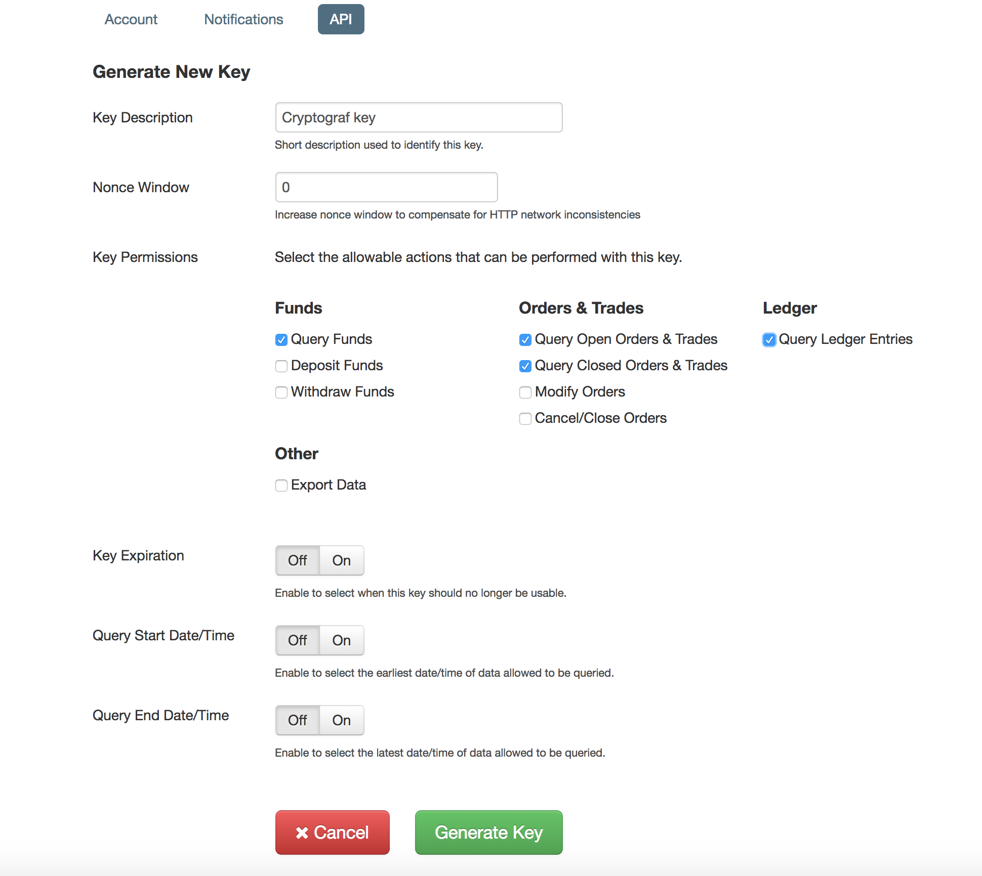 Configure API Key you just created (we recommend selecting Key Permissions for "Query*" options onl…