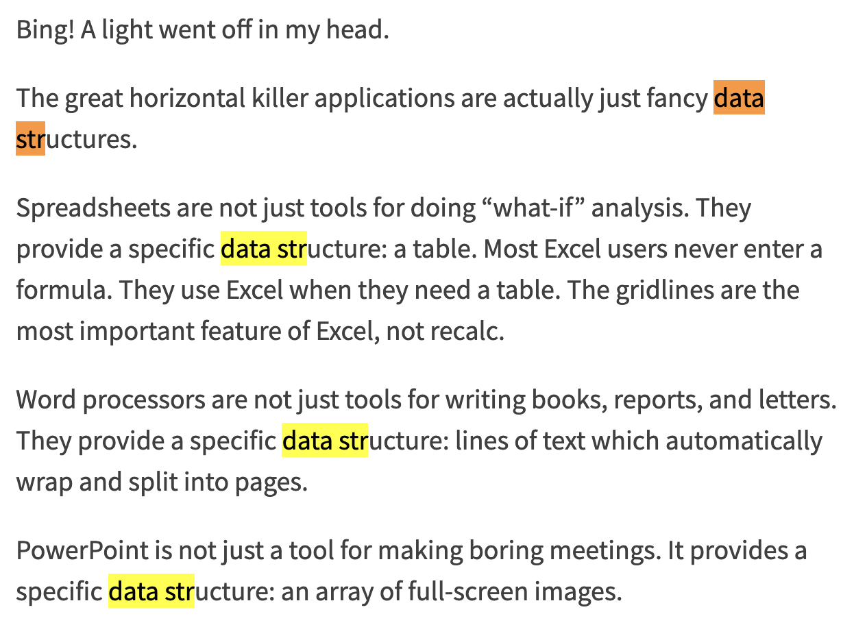 @spolsky has a great frame for this.
In his Trello post he argues
“The great horizontal killer appl…