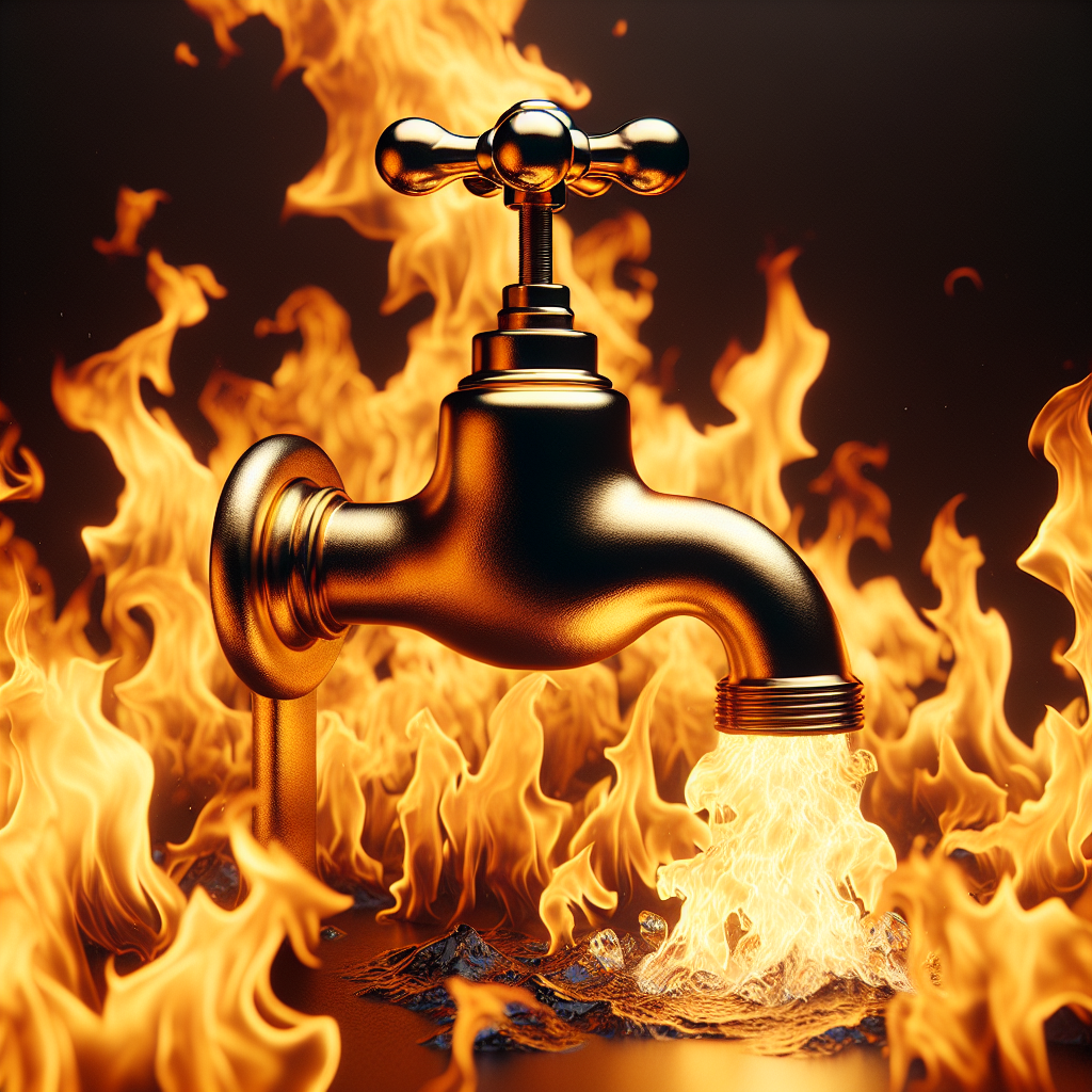 a golden faucet, on fire !dalle