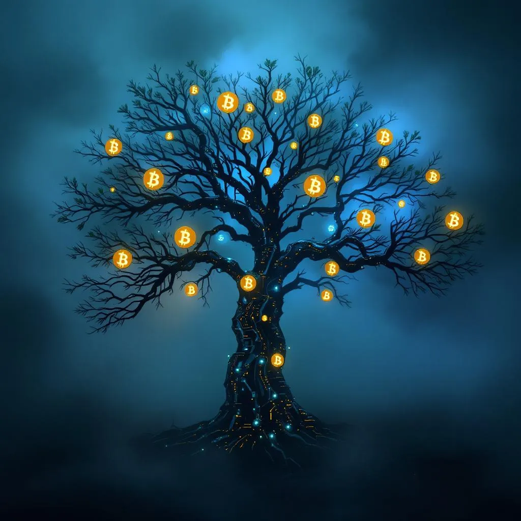 Google flash is fast huh, but not very aesthetic? Cyber Tree cloaked in mist with Bitcoins on its l…
