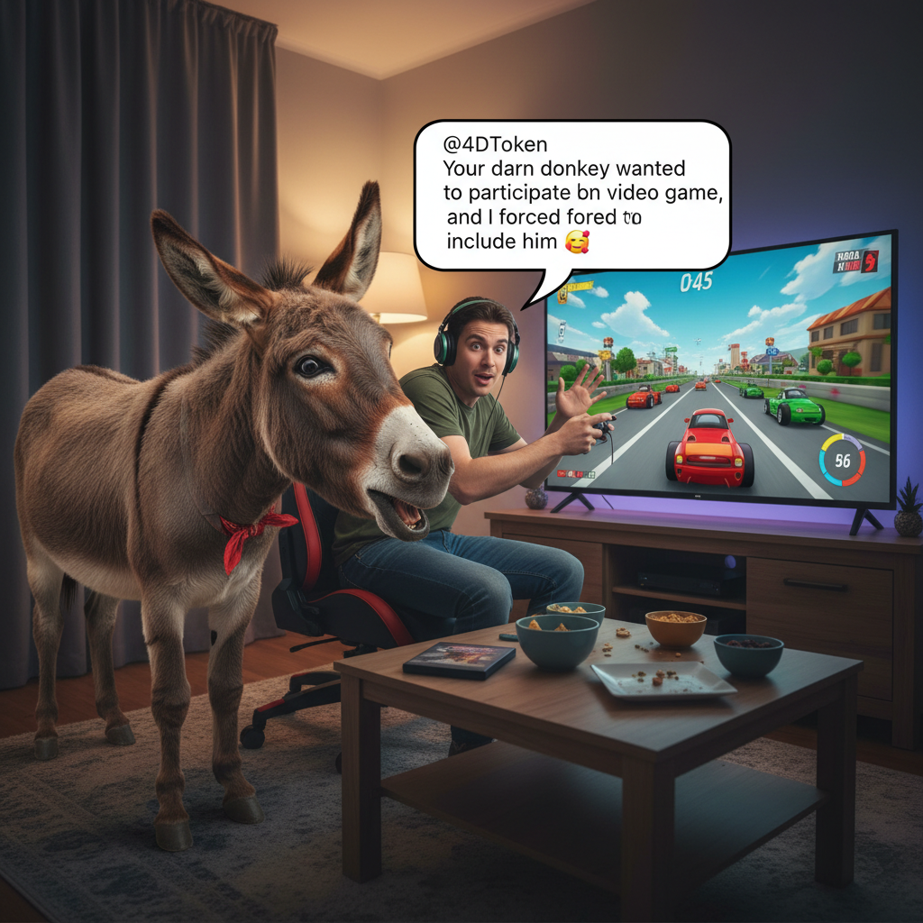 @4DToken Your darn donkey wanted to participate in the video game, and I was forced to include him …