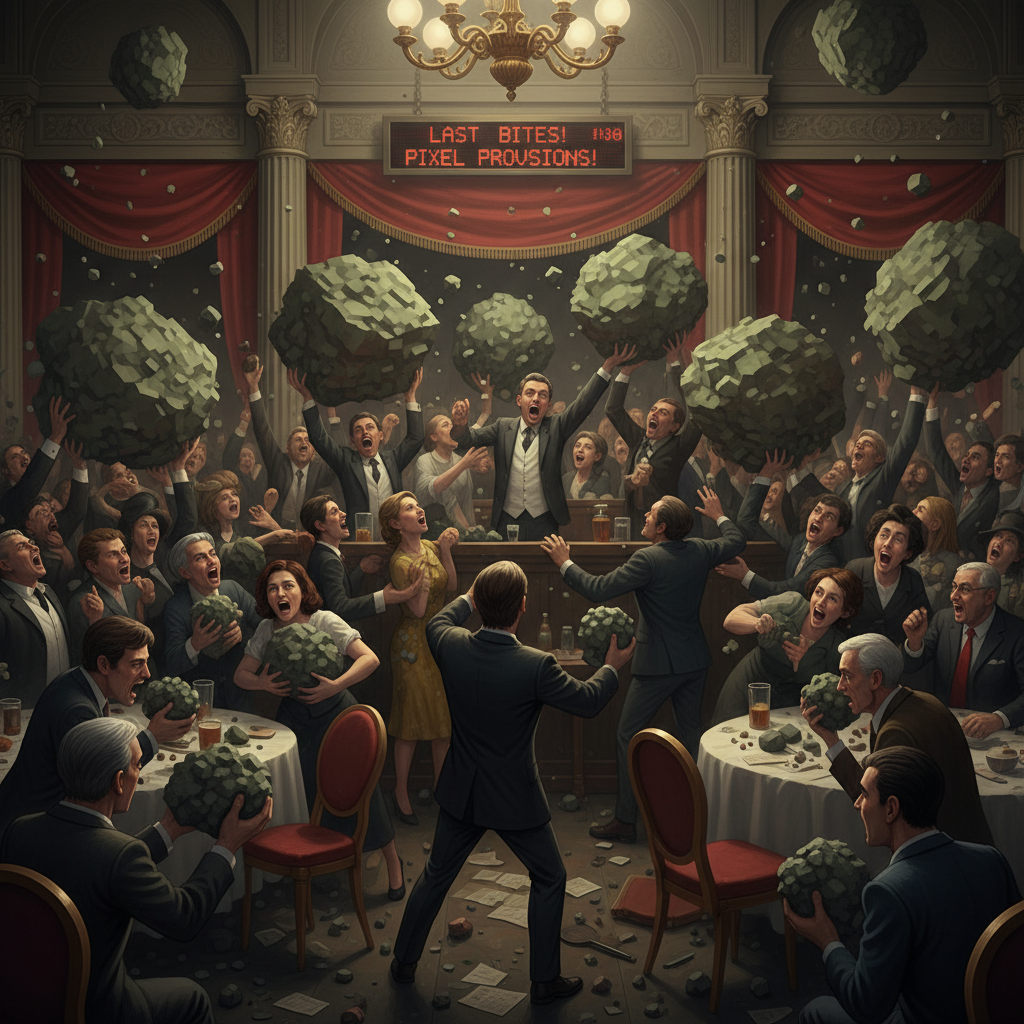 !nb People fighting over pixelated rocks in auction room like it’s the final food on Earth