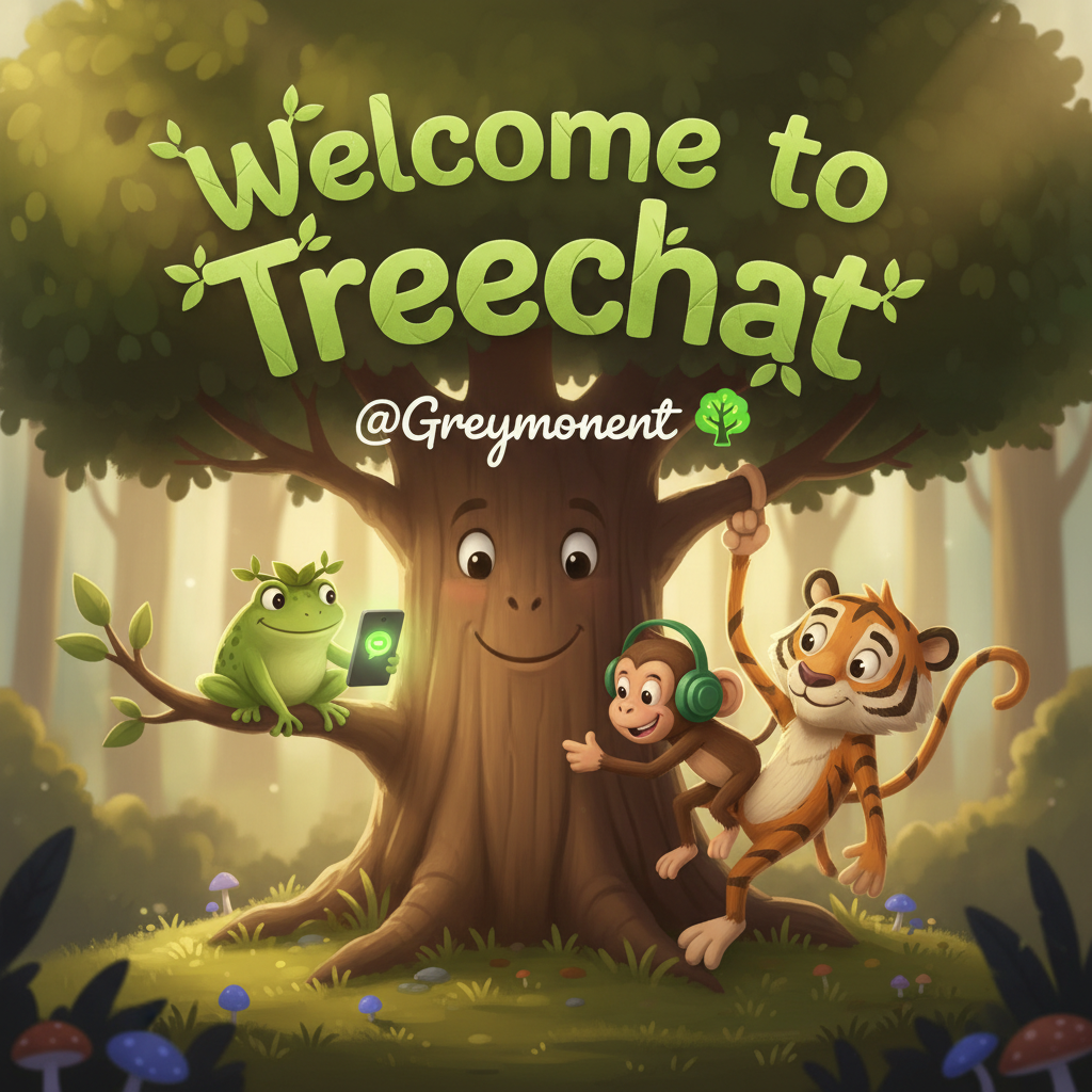 Welcome to Treechat @Greymoment 🌳📱🐸🐵🐯!nb