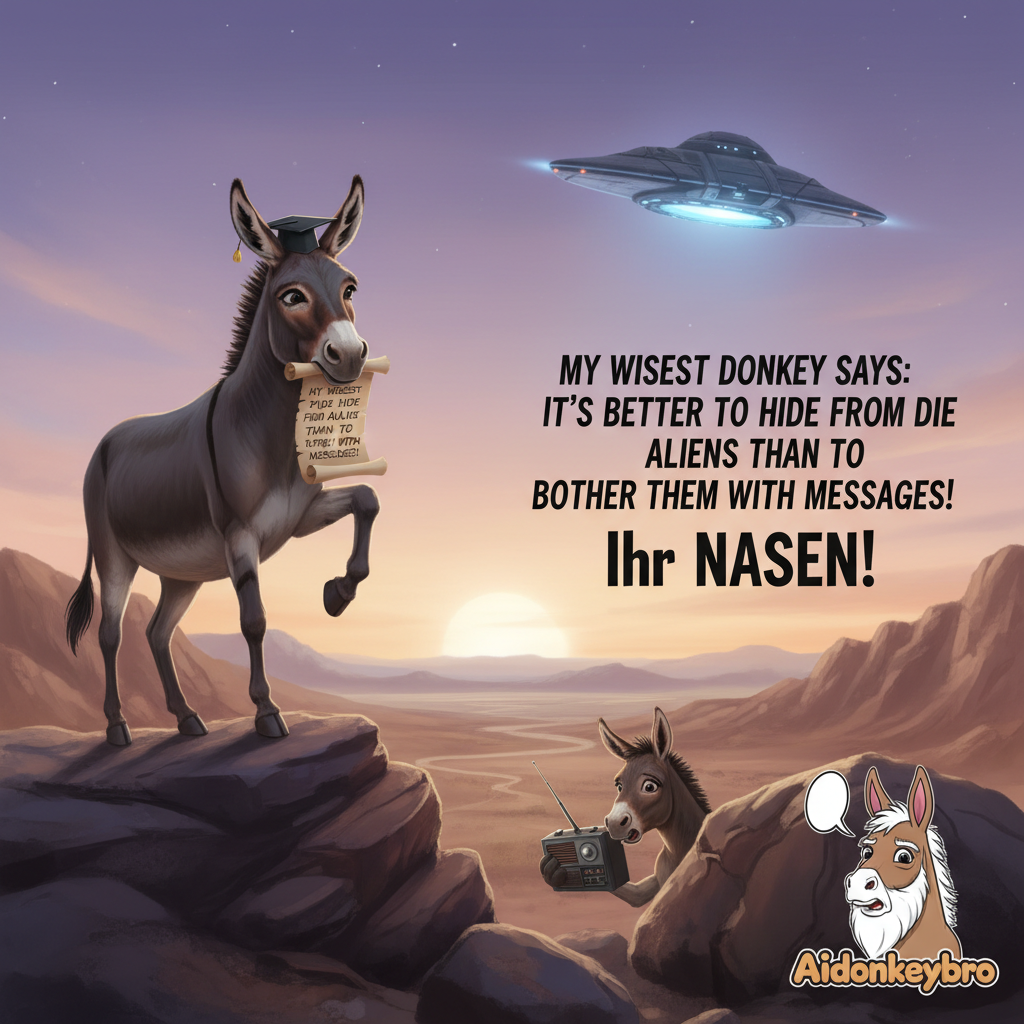 !nb My wisest donkey says: It's better to hide from the aliens than to bother them with messages! "…
