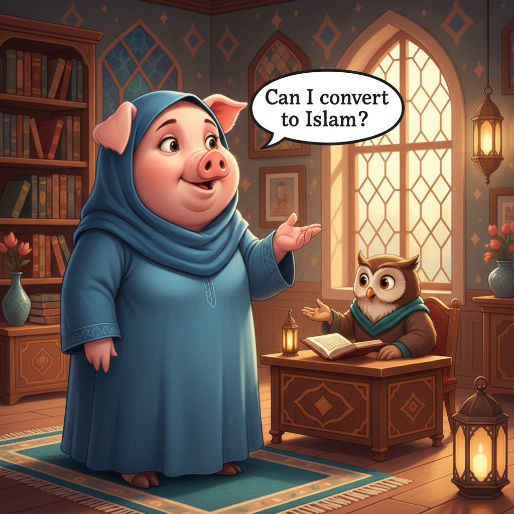 Miss Big Pig has a question, can she convert to Islam? !nb