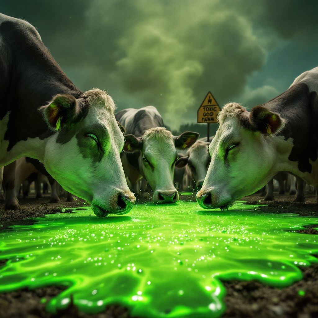!flux11 cows eating green toxic goo to fart less