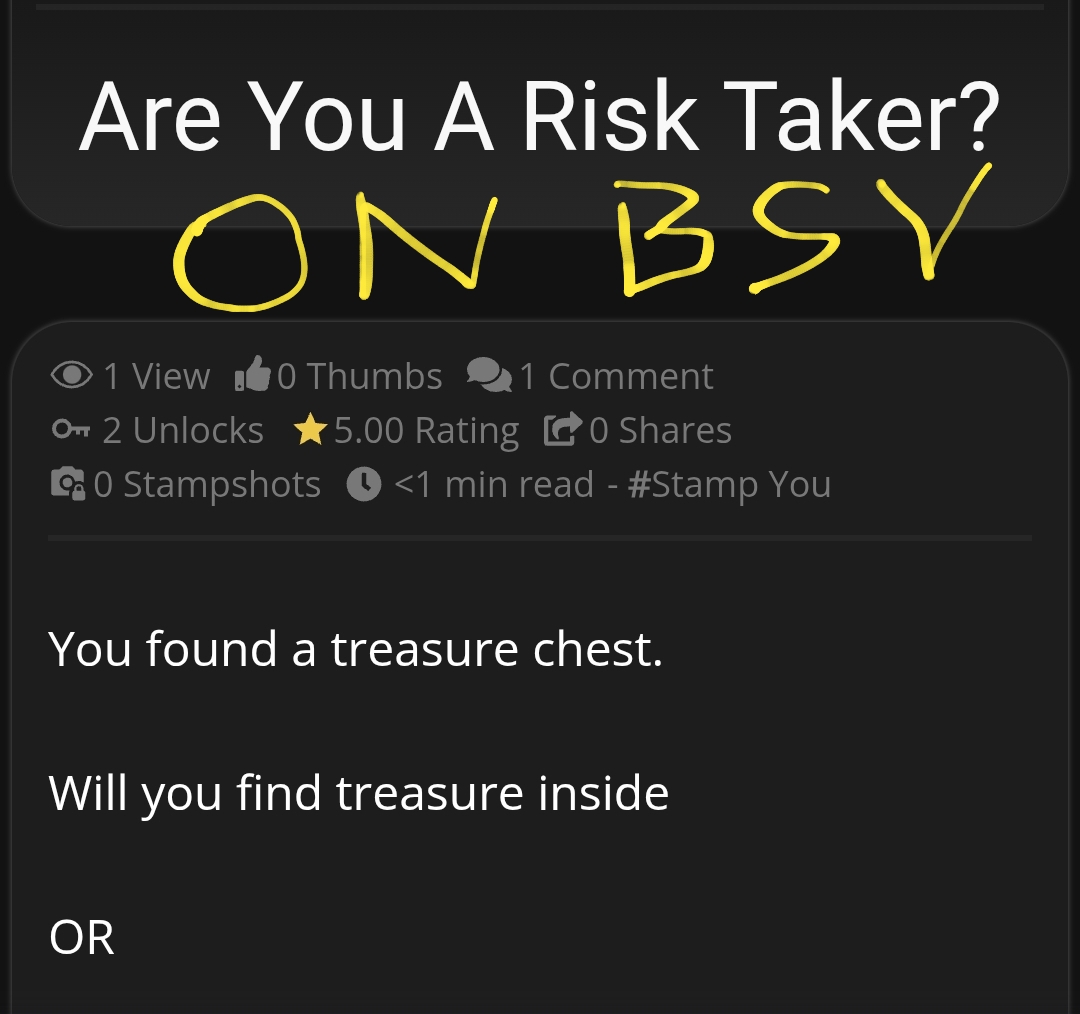 Risk Taking & Treasure 
https://tipstampers.com/posts/are-you-a-risk-taker-_1ZKDqSFE_