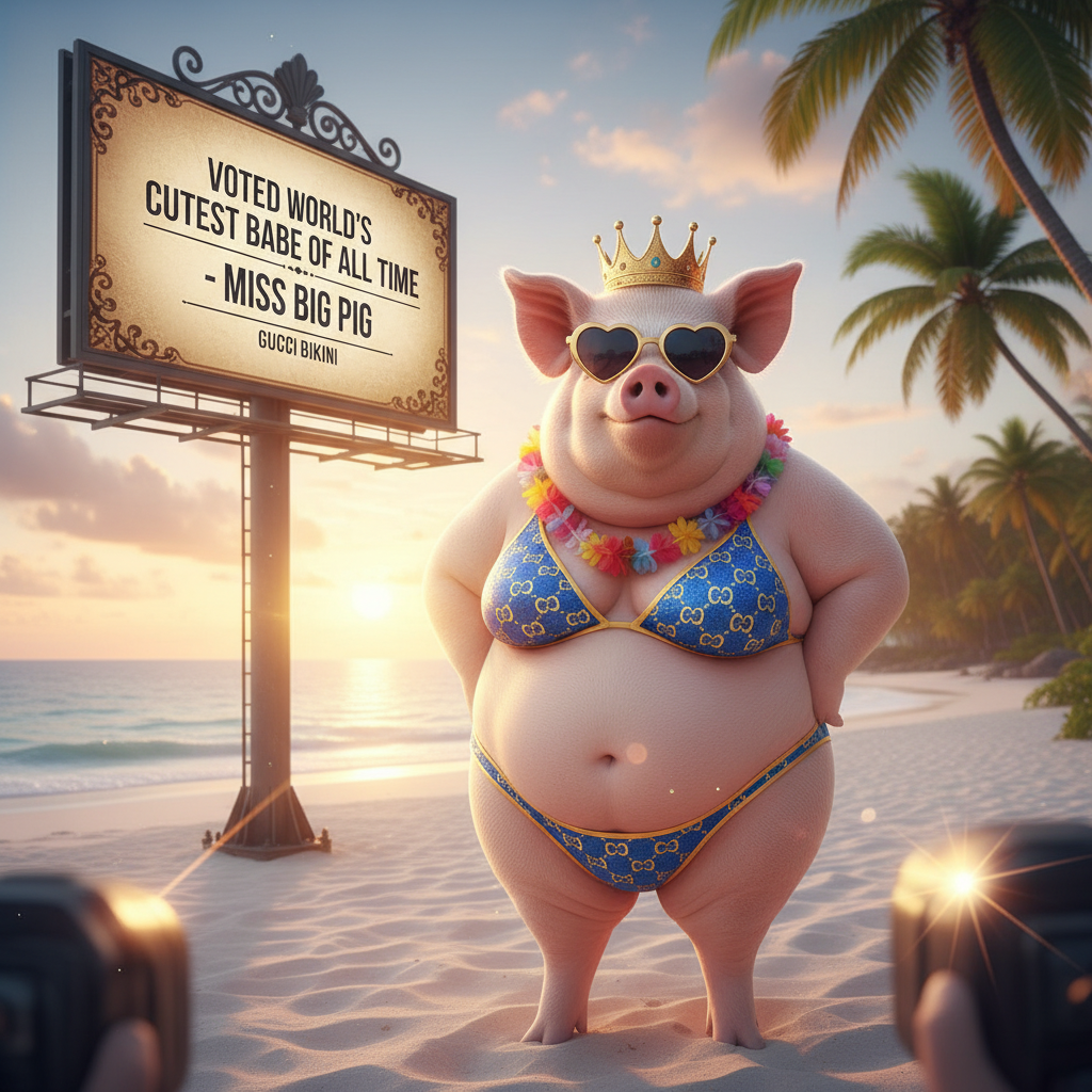 Voted worlds cutes babe of all time Miss Big Pig shows off another Gucci Bikini. !nb