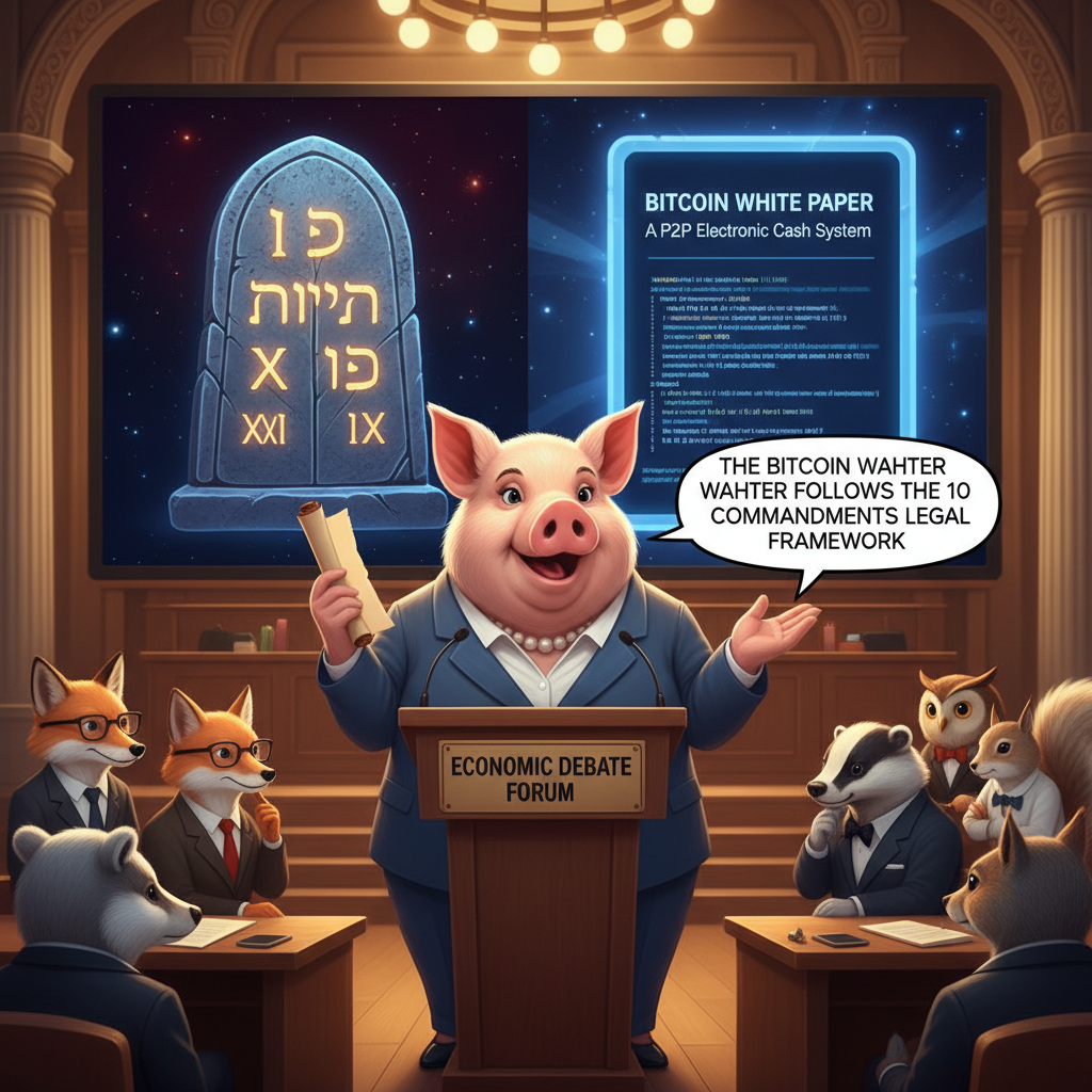 Miss Big Pig says the bitcoin white paper follows the 10 commandments legal framework. !nb
