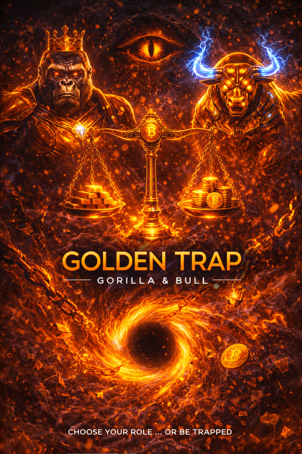 🪤🔥 Official Auction LIVE! 🔥🪤
🦍🐂 GOLDEN TRAP: Gorilla & Bull
A powerful exploration of momentum, ill…