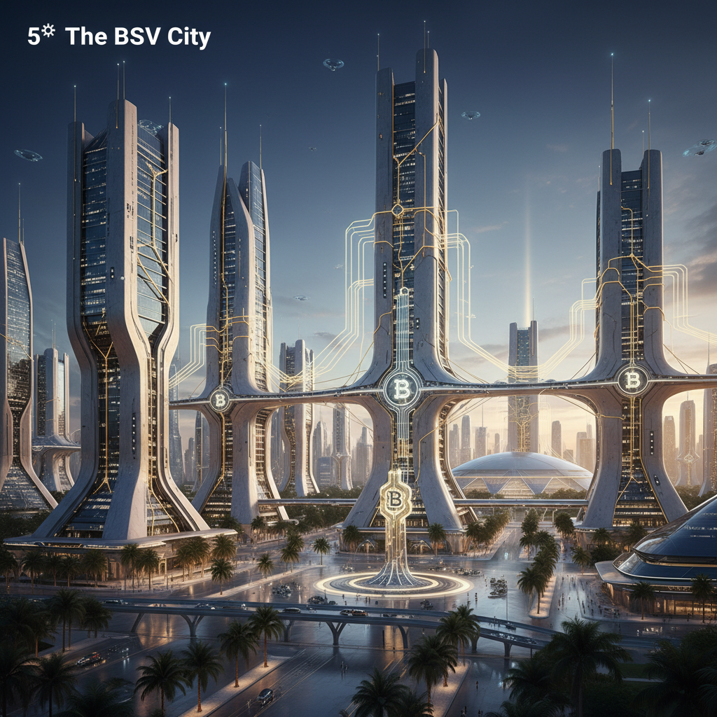 5️⃣ The BSV City
A futuristic African city powered by glowing BSV energy flowing through buildings li…