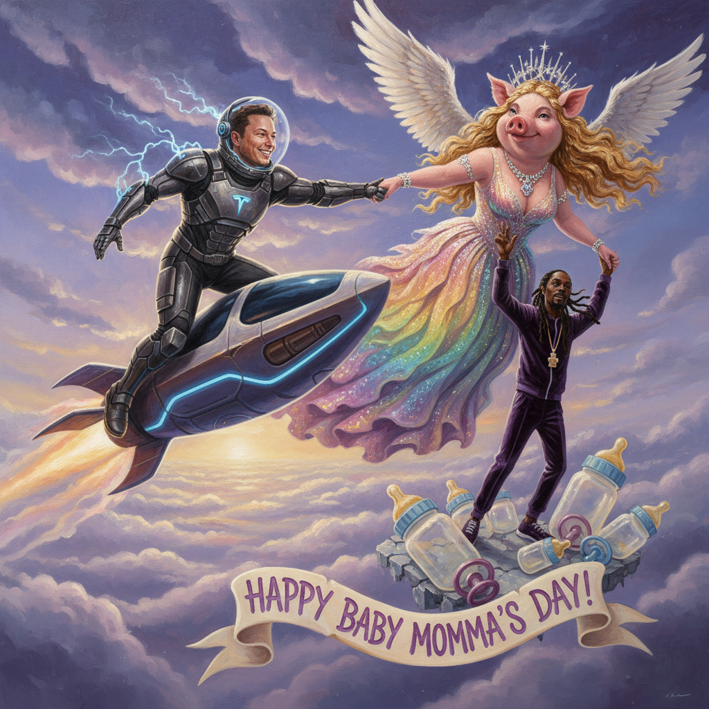 (Very realistic) Elon musk comes ridinh a tesla rocket to steal away the sex goddess Miss big pig f…