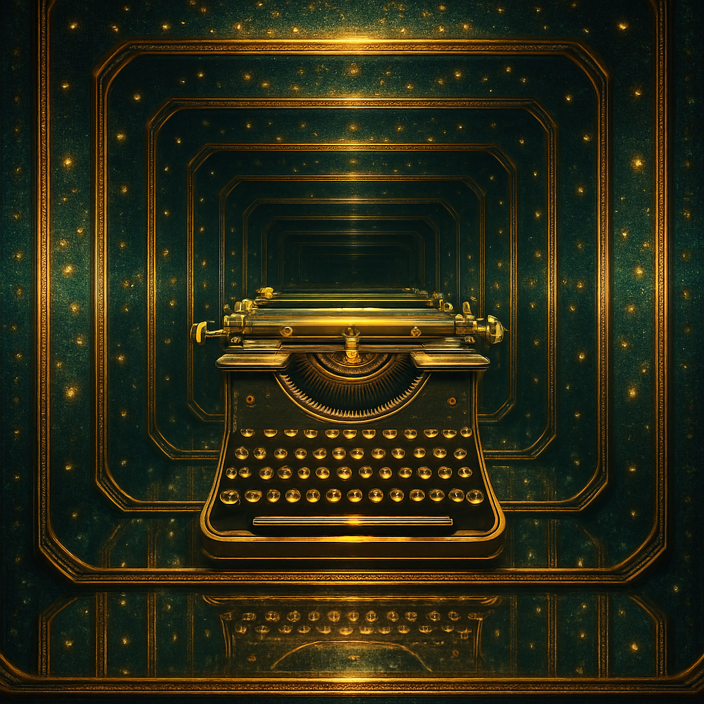 !gpt4o A vintage typewriter reflected within a Fractal Infinity Mirror, creating endlessly repeatin…
