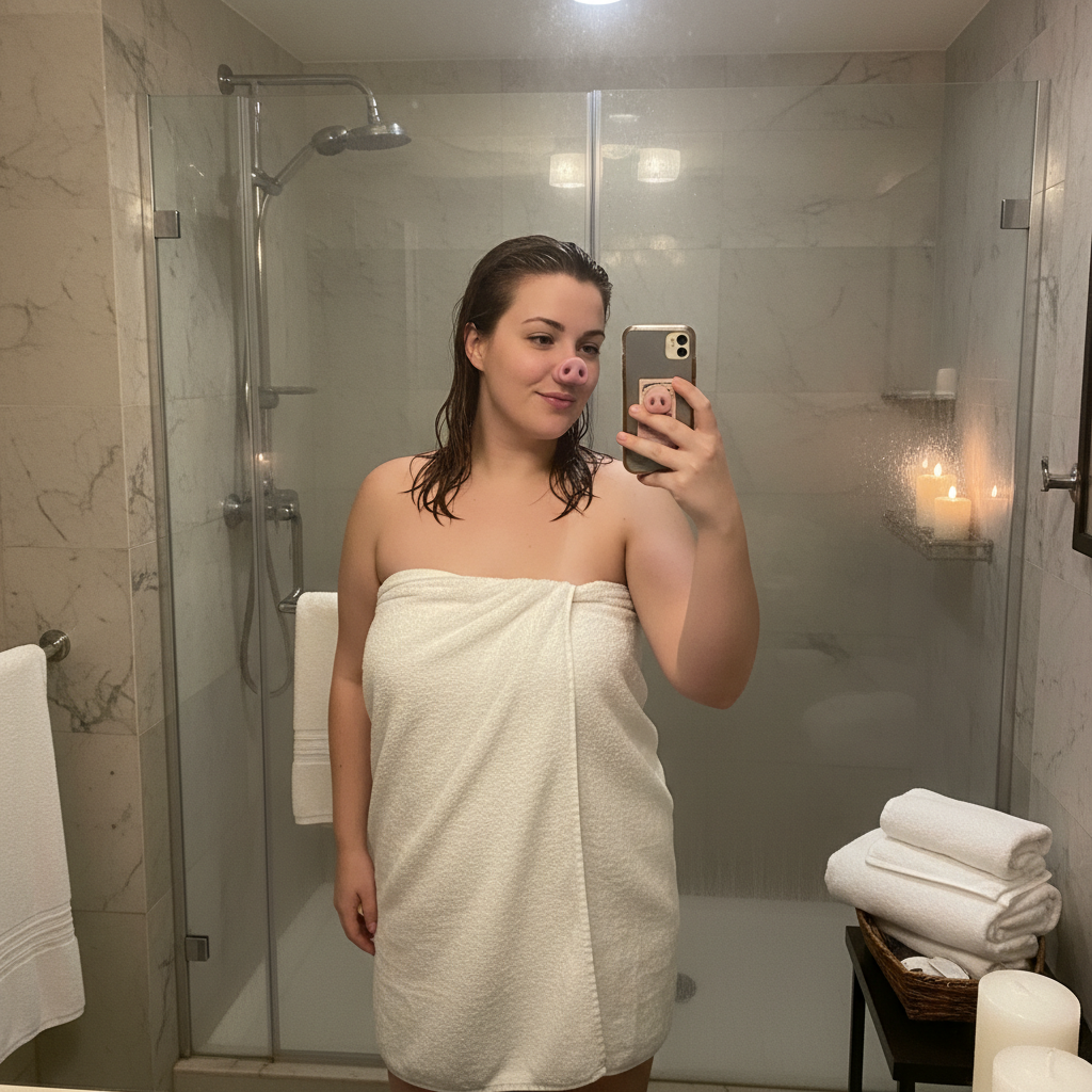 Sex goddess Miss Big Pig gets out of the shower takes a selfie!nb