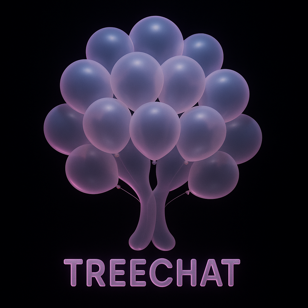 !gpt4o Create a [Tree and TREECHAT text] with translucent silicone balloons gently touching each ot…