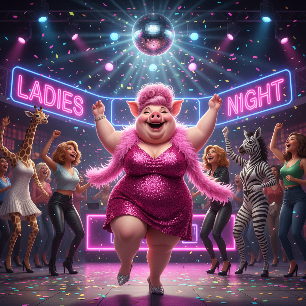 Miss Big Pig hitting the dance floor on ladies night.  !nb