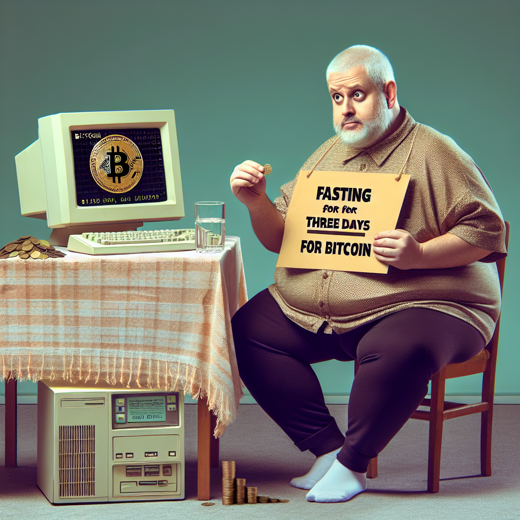!dalle meme of a man fasting for three days to purchase more bitcoin