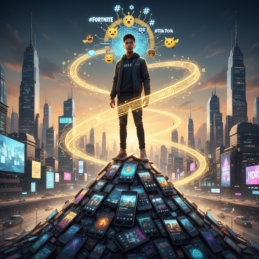 Crown of Virality
!nb A young internet hero wearing a crown made from trending hashtags and meme ic…
