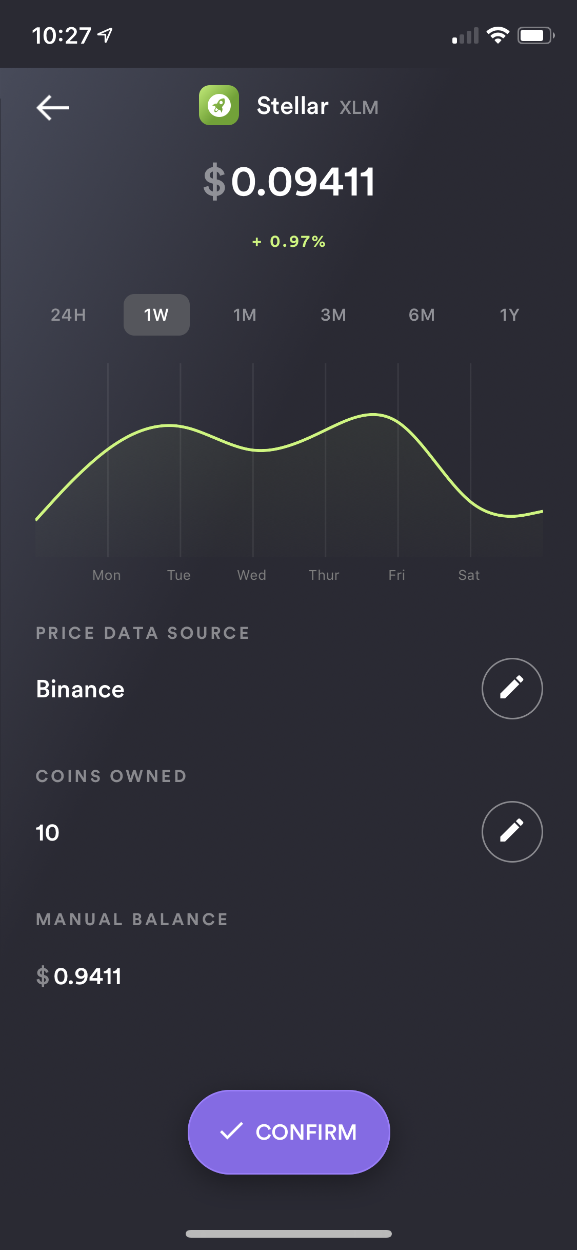 After your coin's details have been entered, make sure to "Confirm" the coin to start tracking it.