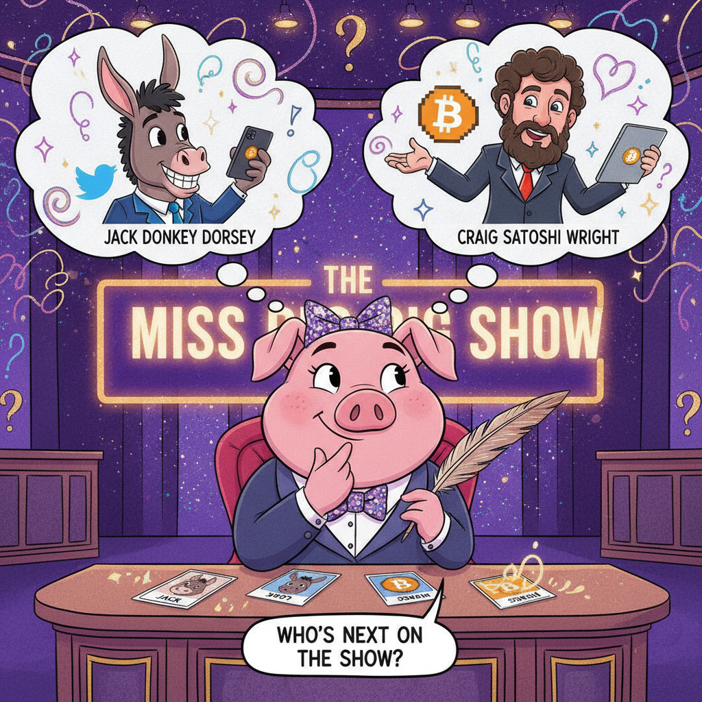 Which guest should Miss Big Pig invite next on her show, Jack Donkey Dorsey or Craig Satoshi Wright…