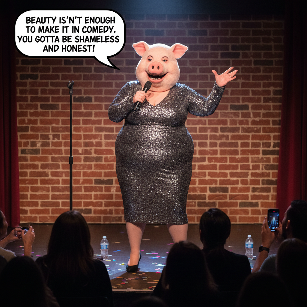 Miss Big Pig says beauty isn'tenough to make it in comedy, you gotta be shameless and honest.  !nb