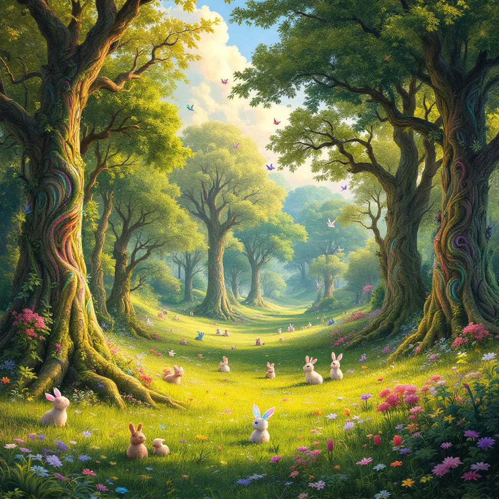 !flux An enchanted valley filled with whimsical creatures, where each tree has a unique personality…