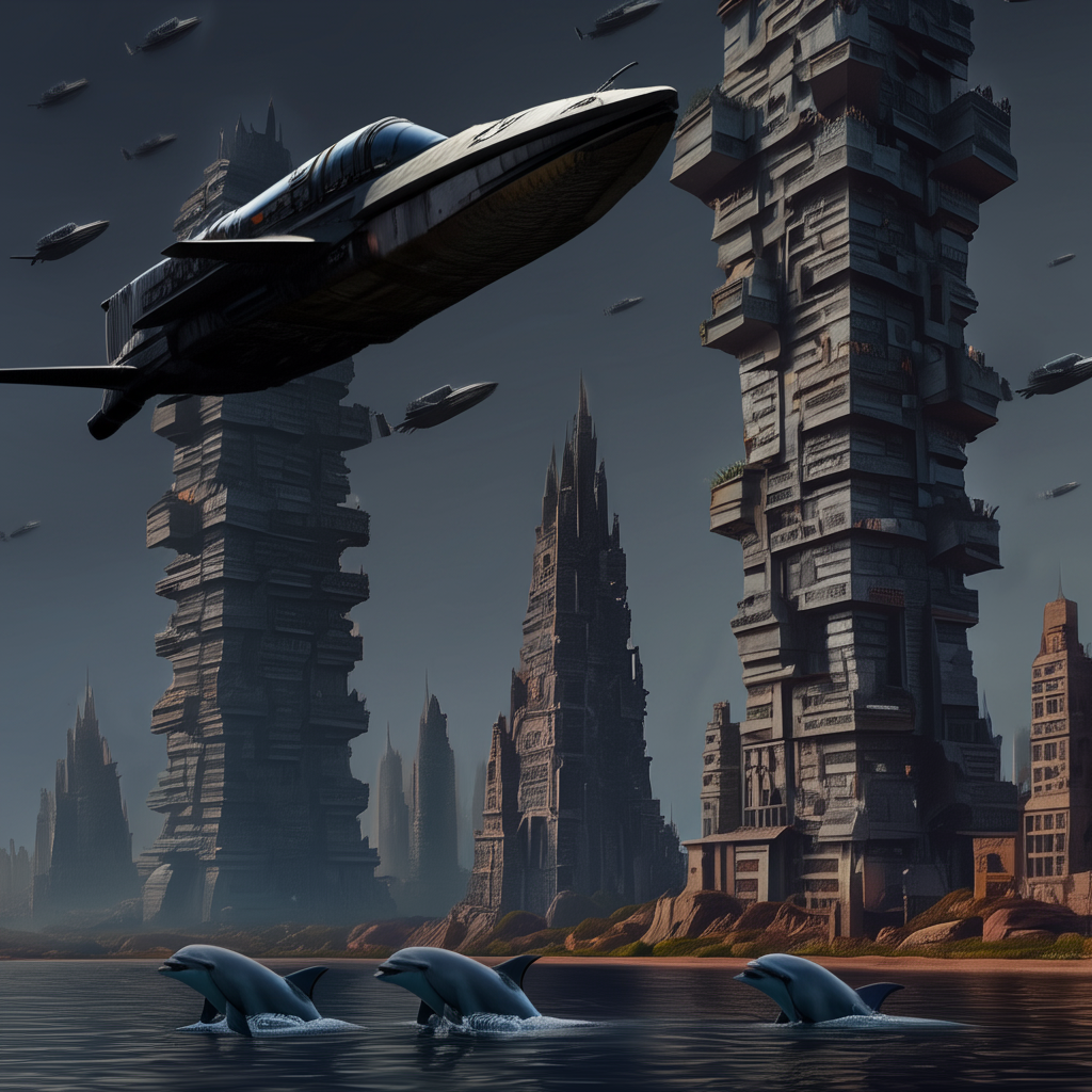 !edit add some flying crafts in the background. make the sky dark and gloomy
