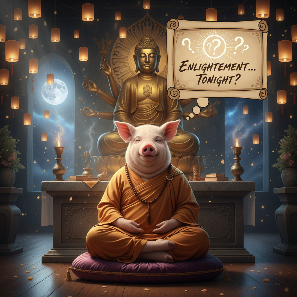 Miss Big Pig is wondering if she can reach enlightenment tonight? !nb