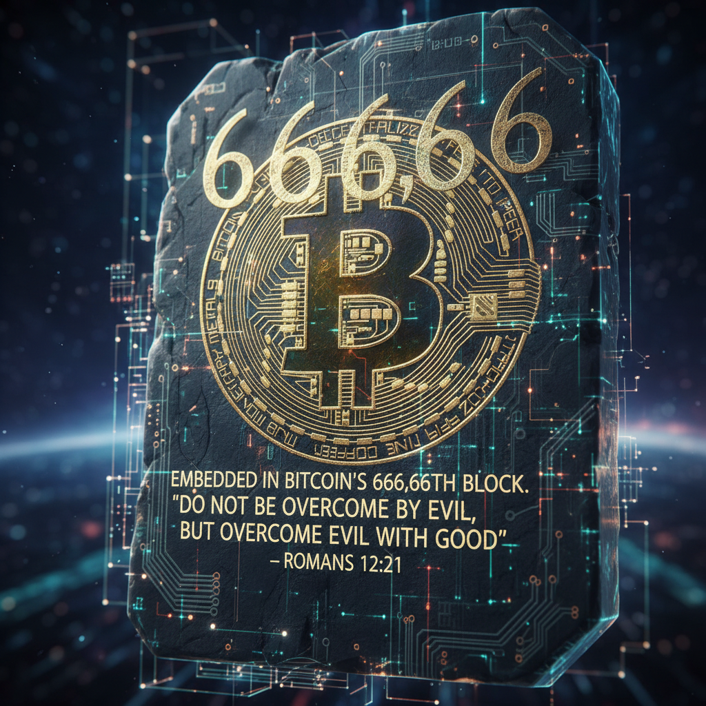 !nb embedded in Bitcoin's 666,666th block. 'Do not be overcome by evil, but overcome evil with good…