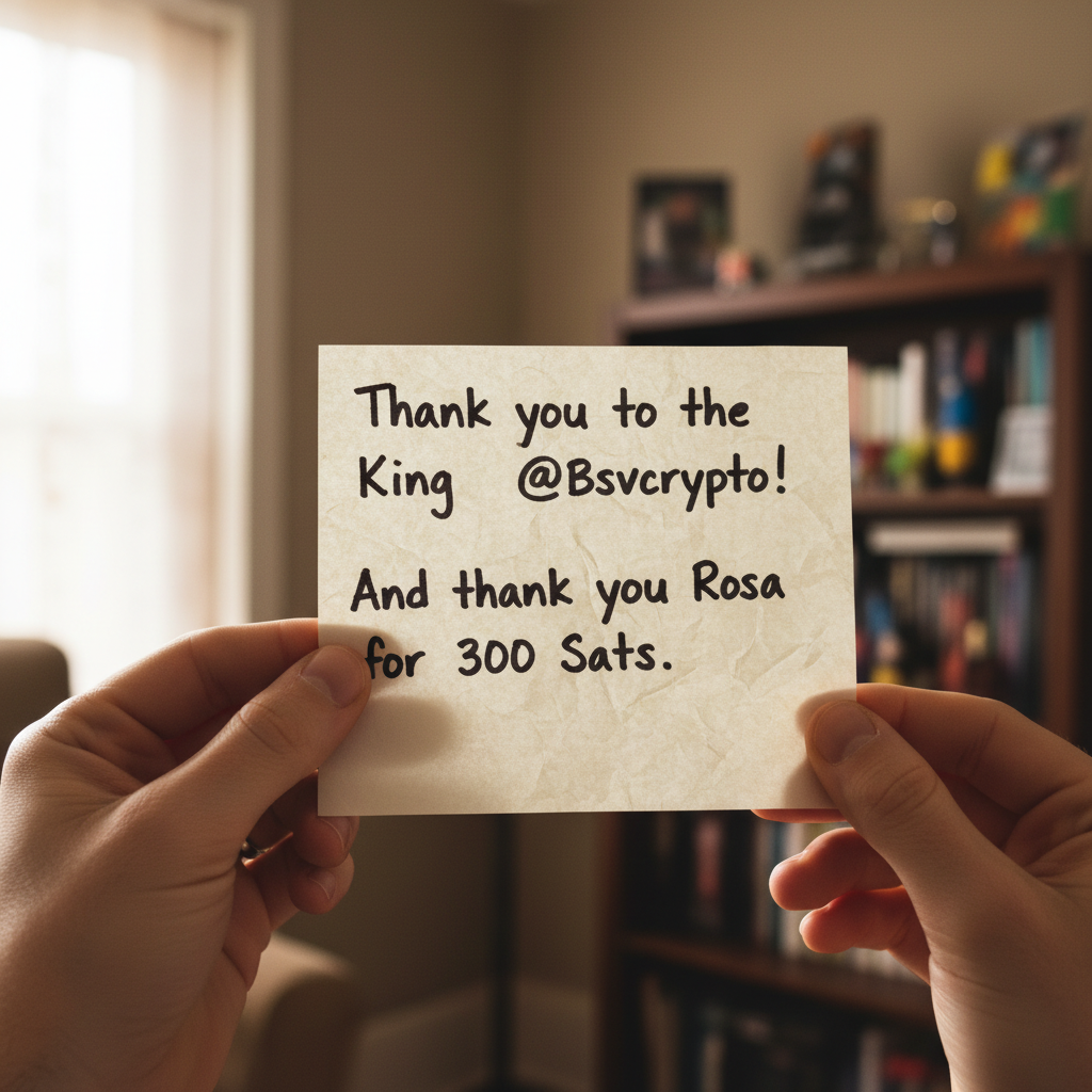 !nb Thank you to the King @Bsvcrypto! And thank you Rosa for 300 Sats.