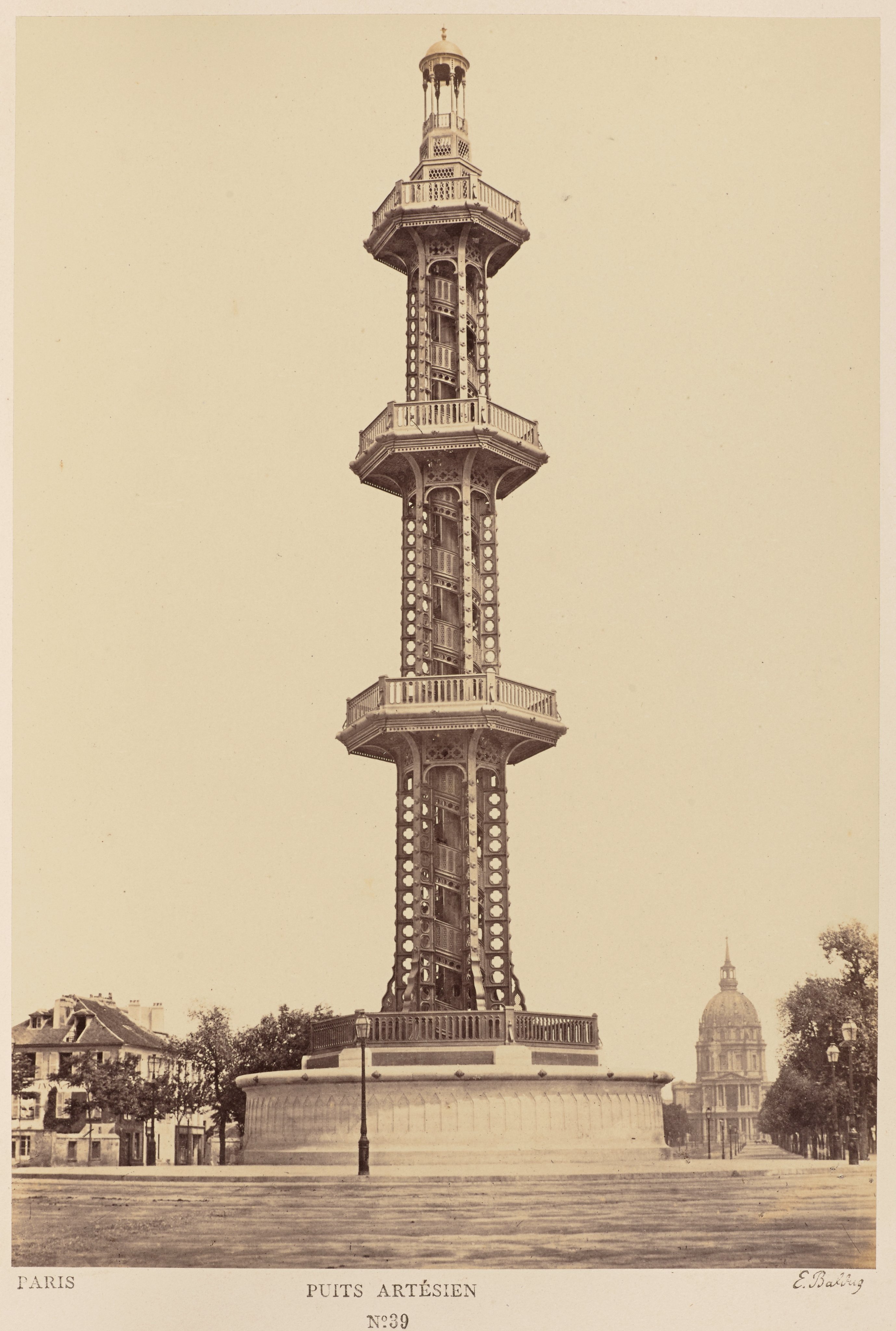 The Grenelle artesian well, drilled between 1833 and 1841 to a depth of 548m, was demolished in 190…