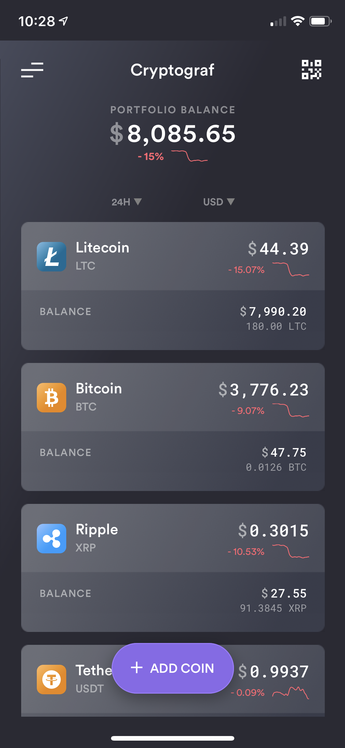 Cryptograf app allows you to quickly and easily track your crypto currencies (coins) via manually e…