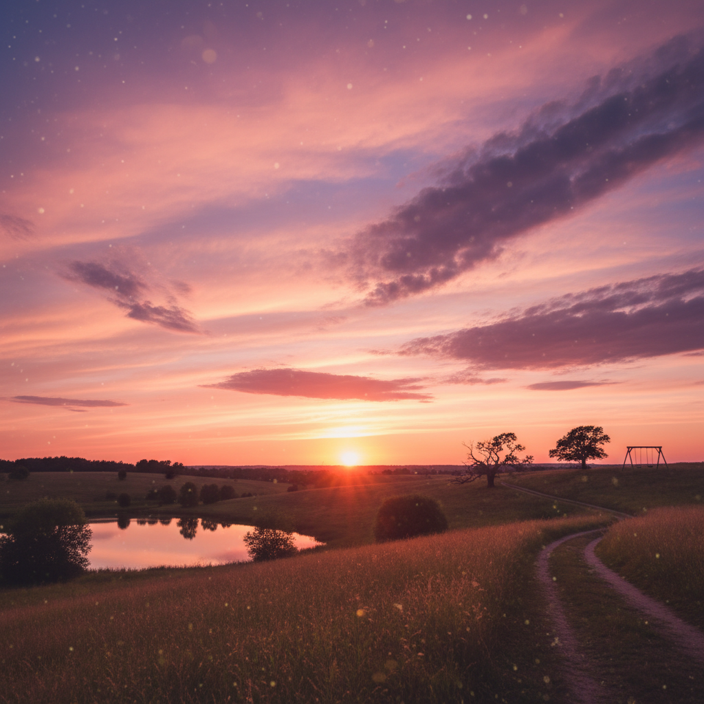 !nb make me the most beautiful sunset with pink and orange in the sky with purple reminding of nost…