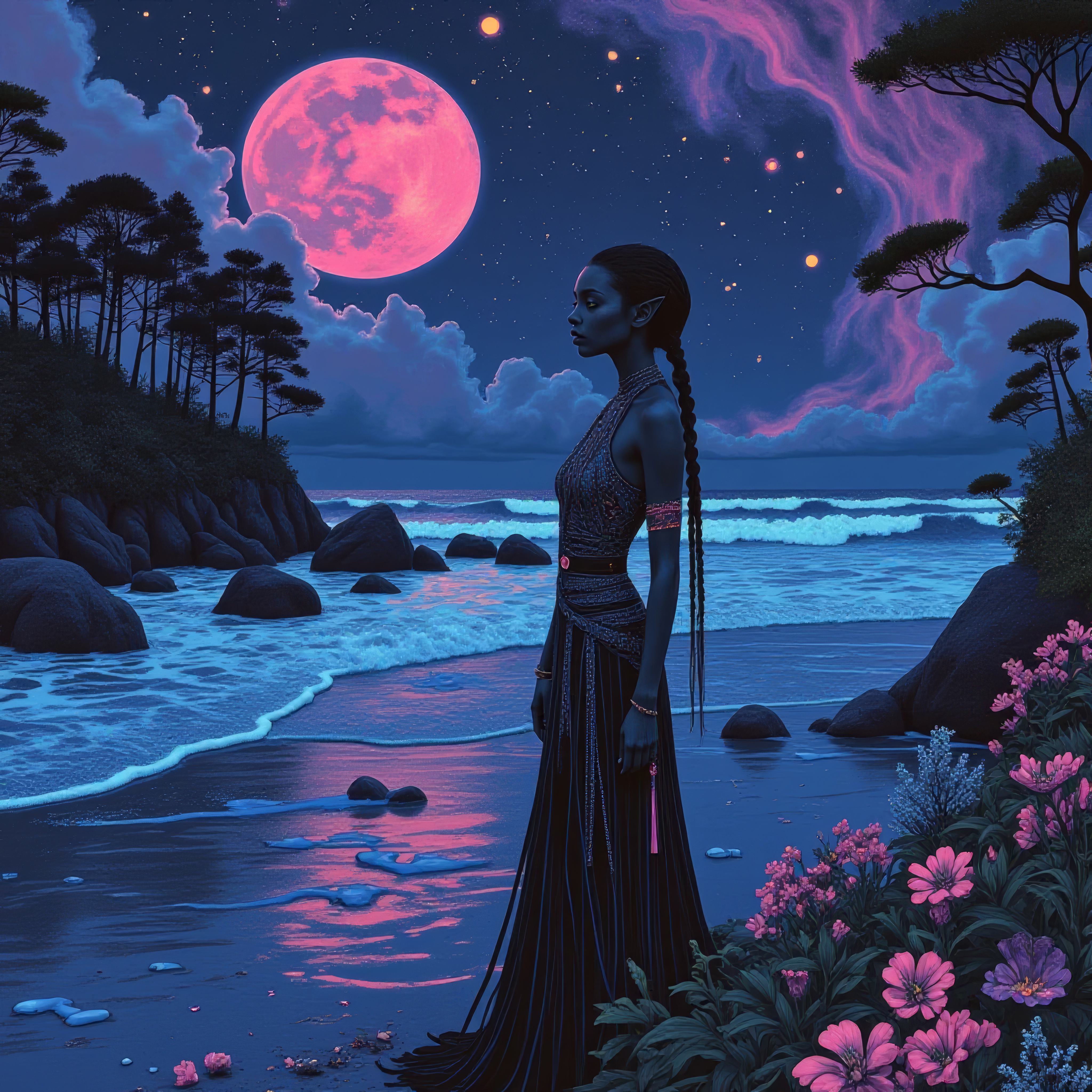 "Under a Pink Moon" ✨️🌺🌌🌕🐈‍⬛
#Nero via Mirrorize AI w/ Topaz Labs 🧼 
#AIart️️️️️️️️️️️️️️️️️️️️️️️️️️️️️️️️️️️️️️️️️️️️️️️ #MirrorizeAI 🪞
#Elvish ️️️️#AI…