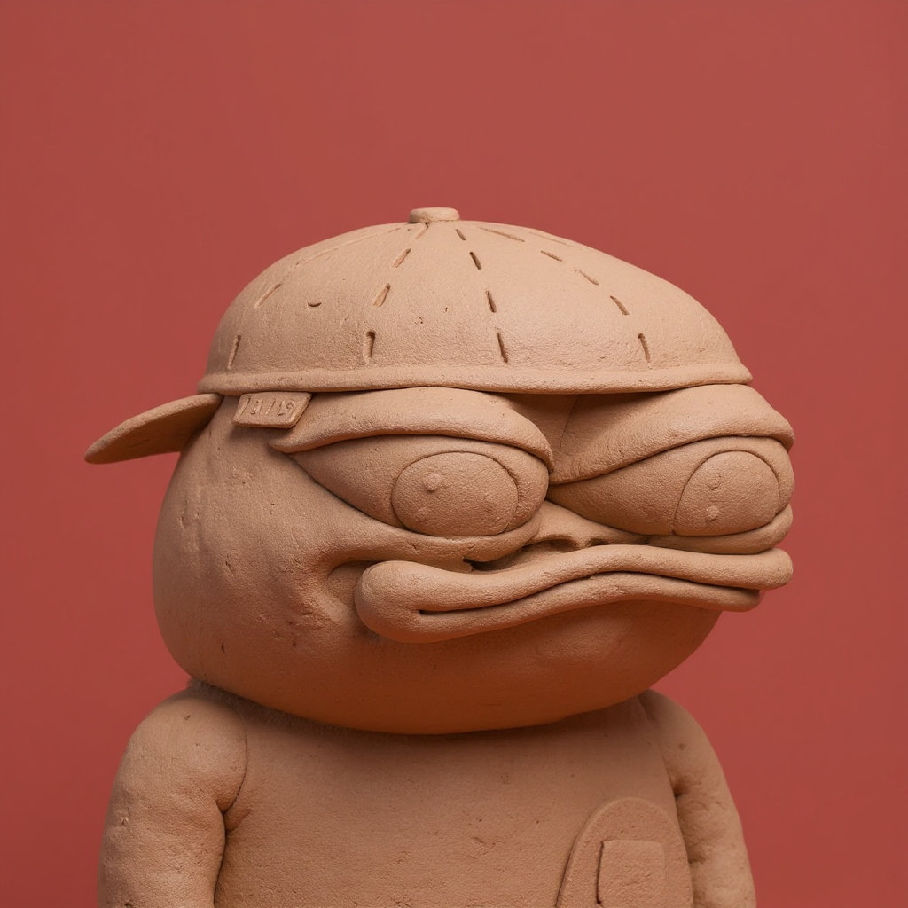 !edit_flux make the frog look like it's madd of clay