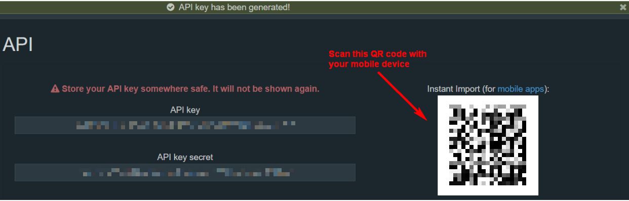 Be sure to record your API key and secret somewhere safe. It will not be shown again.