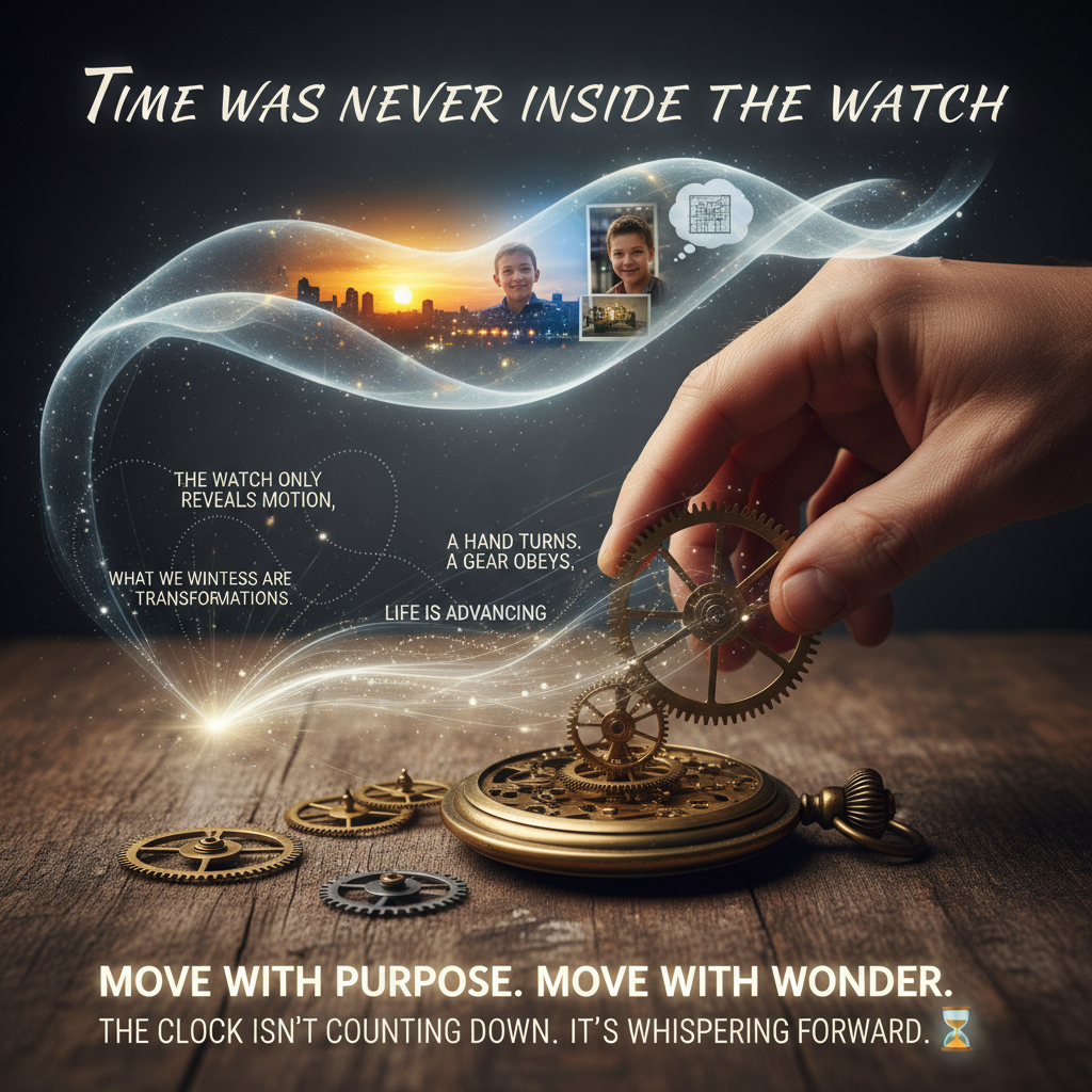 Time was never inside the watch.
The watch only reveals motion.
A hand turns.
A gear obeys.
A rhyth…