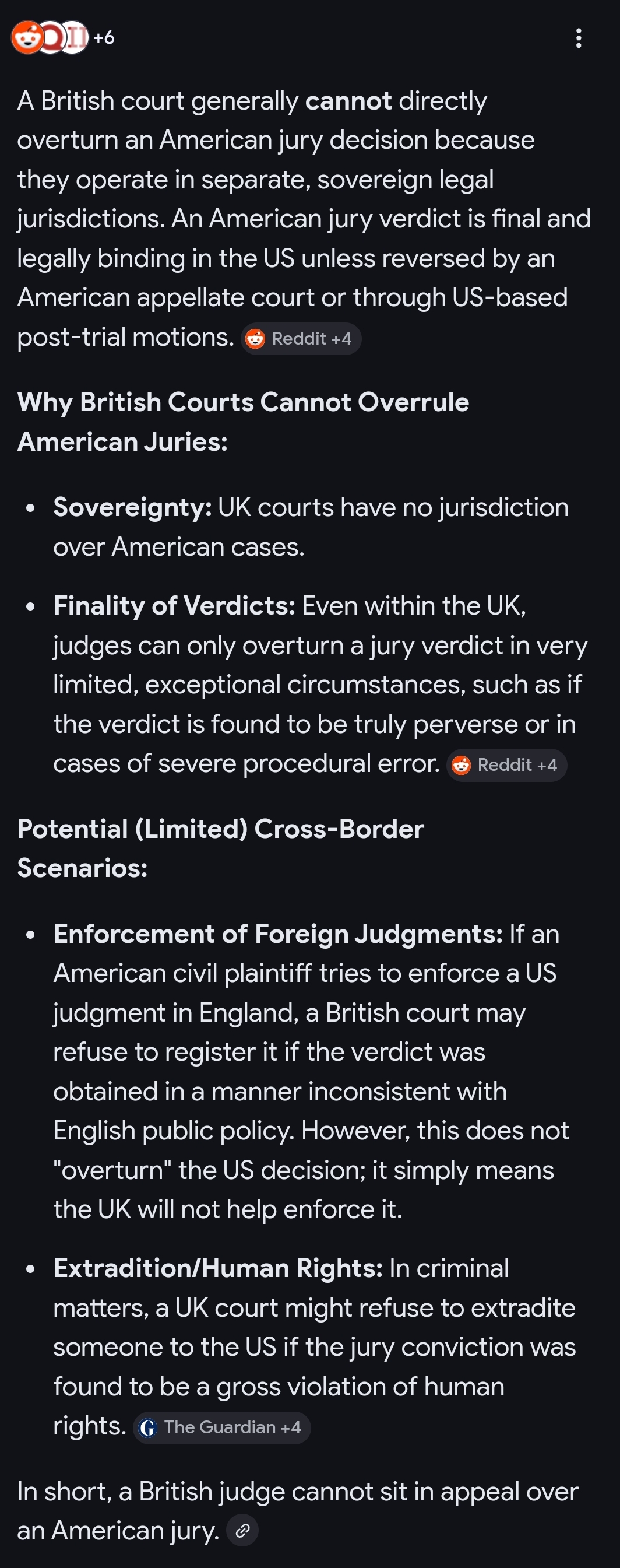 A UK court cannot overthrow an American jury decision,  which proves the Uk highcourt has no jurisd…