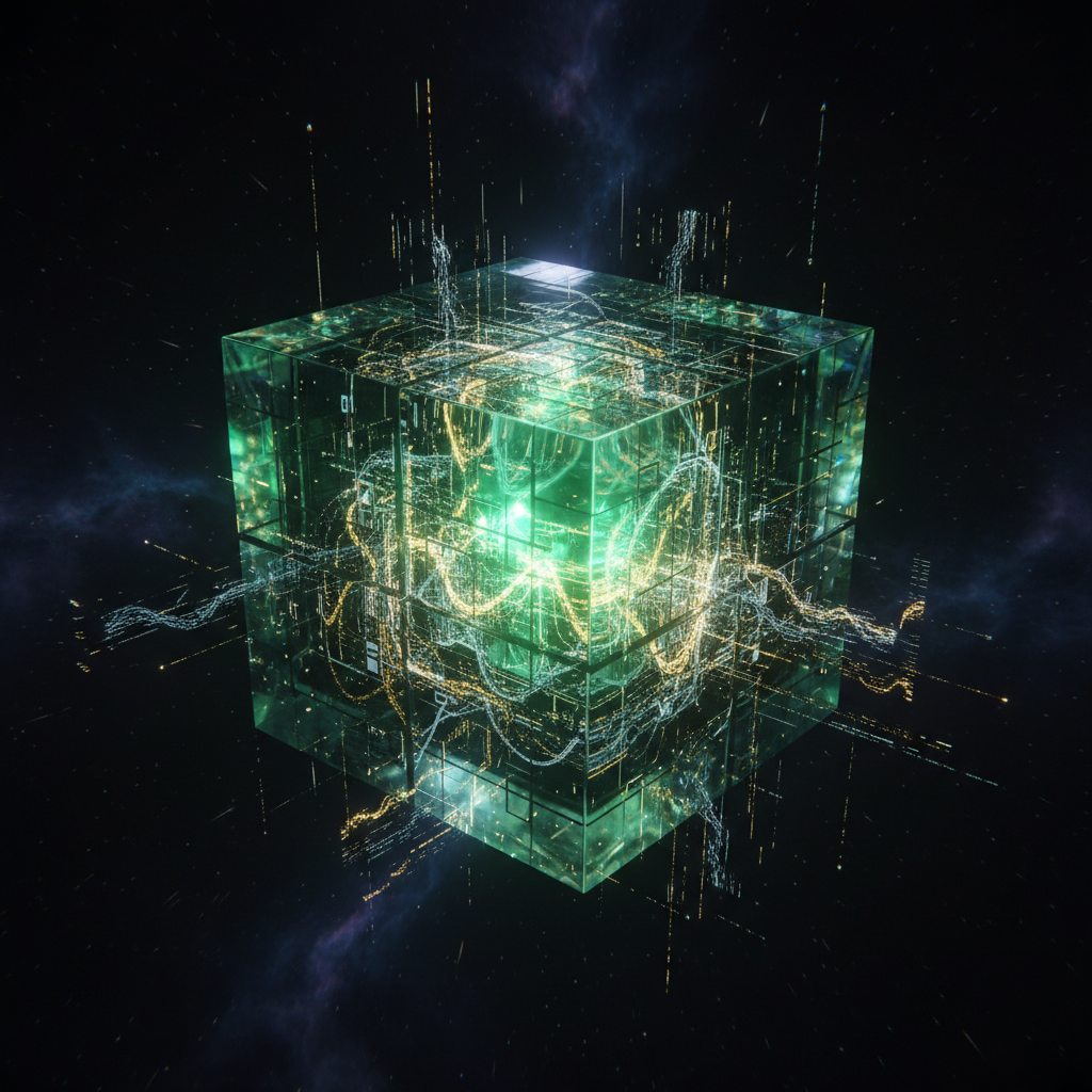 1️⃣ The Eternal Block
A massive floating crystal block glowing with BSV energy, containing infinite d…